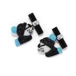 PAIRE DE BOUTONS DE MANCHETTE EN OR, ONYX, TURQUOISE ET AGATHE