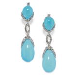 BOUCLES D'OREILLES EN OR, TURQUOISES ET DIAMANTS, SIGNEE VITA