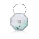 POUDRIER EN OR, PLATINE, JADEITE, PERLES ET DIAMANTS,