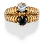 BAGUE AVEC SAPHIR ET DIAMANTS