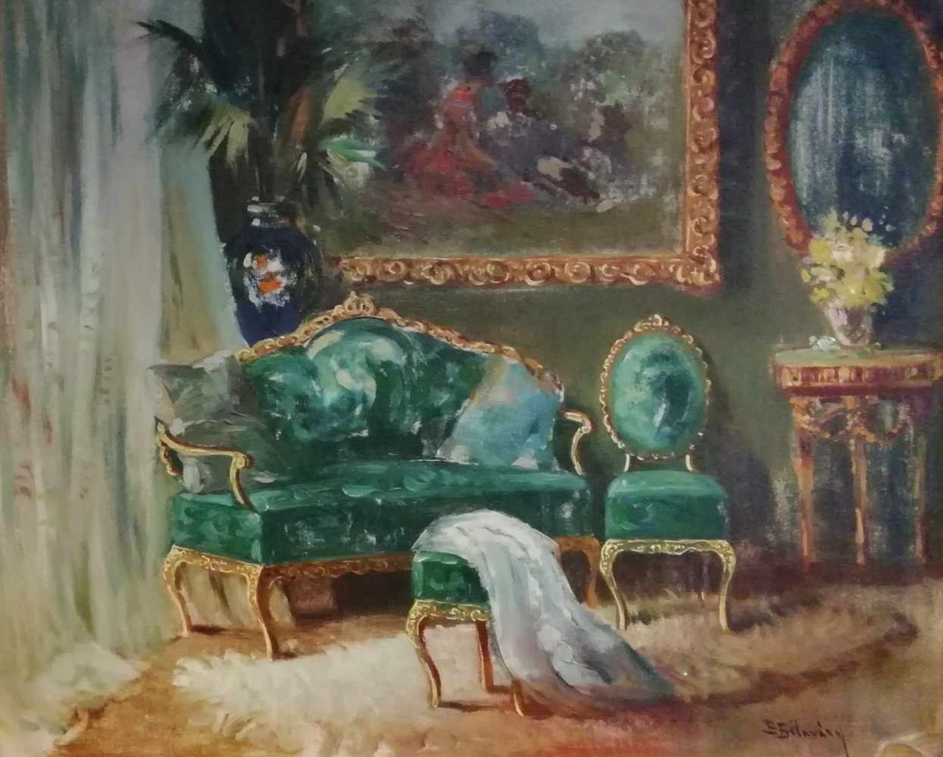 Künstler um 1900Blick in den Salon, signiert E.Sélhyány (?), Öl auf Leinwand, 56x68cm, gerahmt;