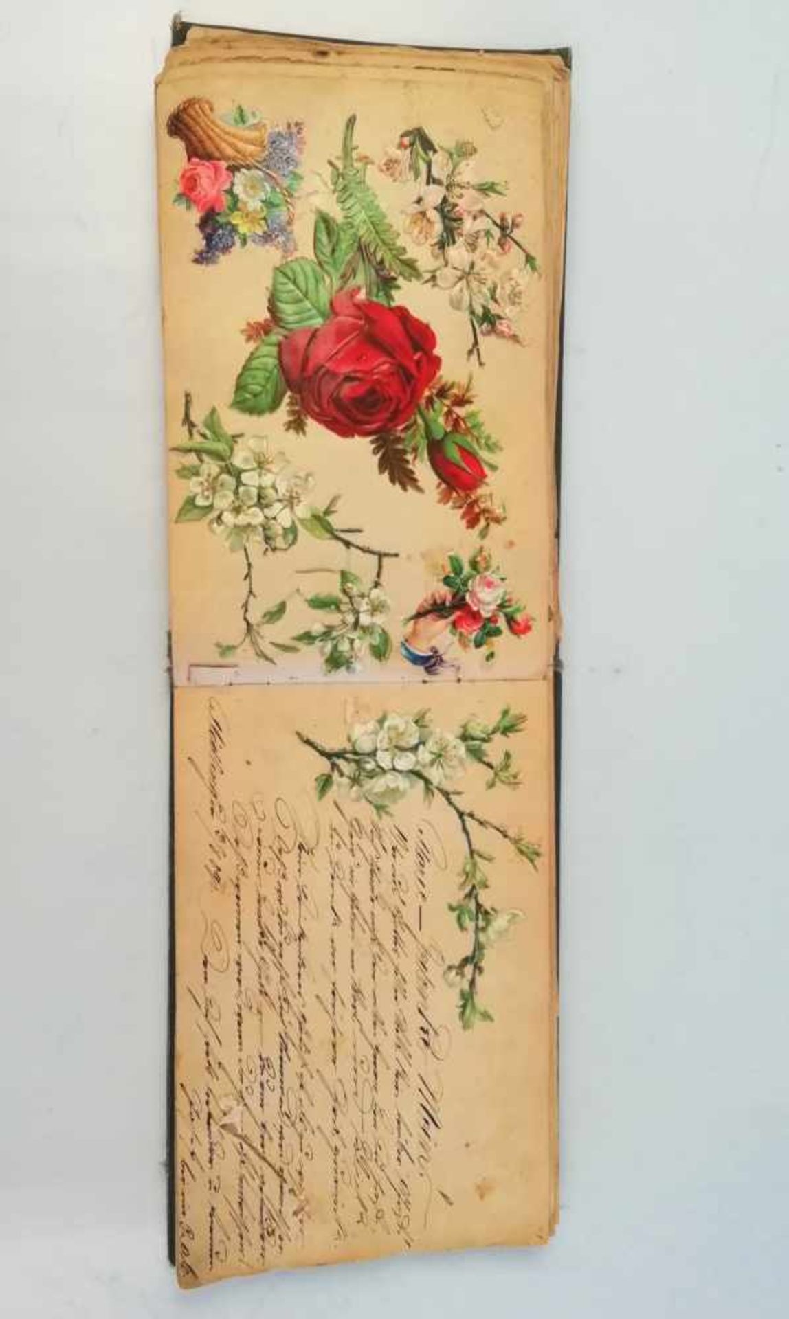 Andenken- und Erinnerungsbuch um 1888handgeschrieben mit Tinte, farbige Klebemotive, grüner - Bild 2 aus 2