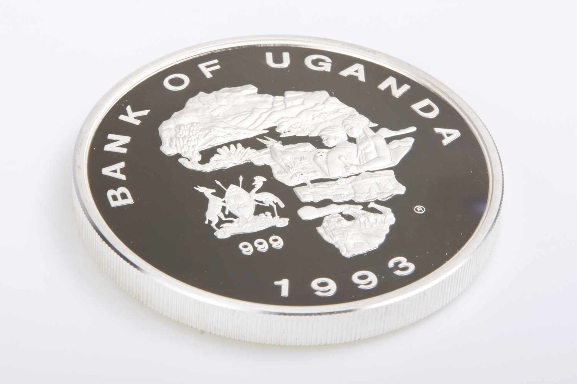 Silbermünze999,9 Uganda 5000 Shilling,1993 Nashorn in PP inkl. Zertifikat, in Holzetui, limitierte