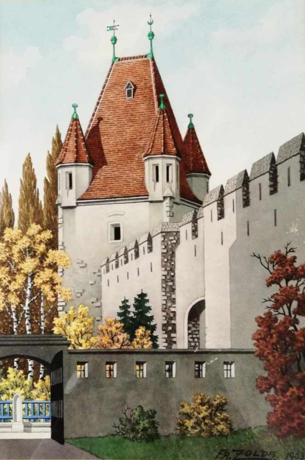 Franz Zolda, Wiener NeustadtBlick zum Reckturm, Aquarell, signiert Fr. Zolda, datiert 1963, 40x26,