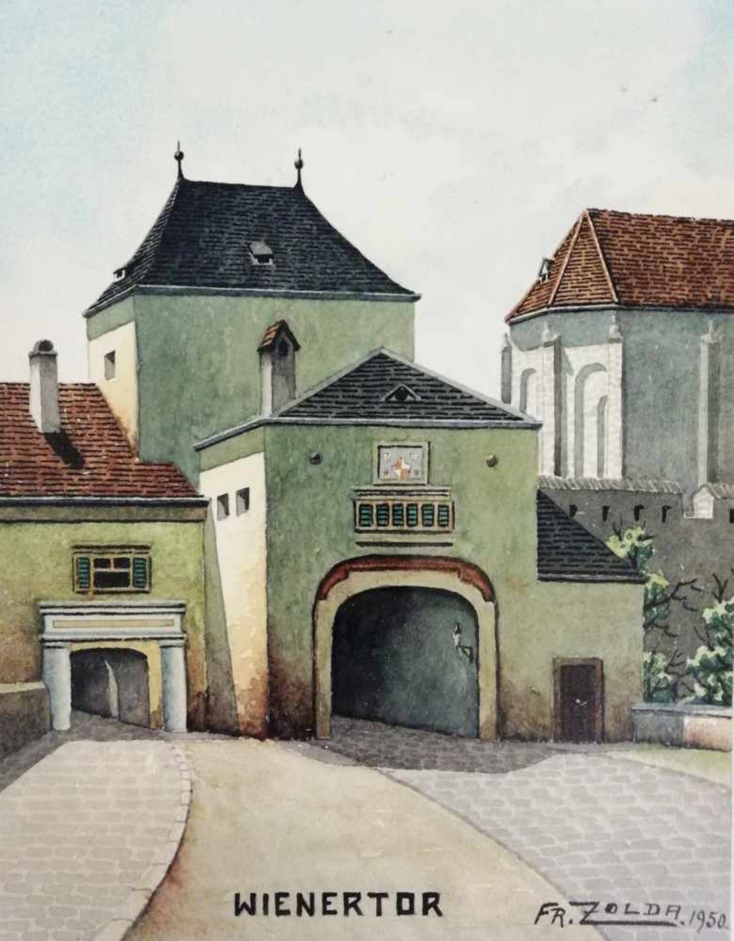 2 Bilder, Franz Zolda, Wiener Neustadt Ungartor, Wienertor, Aquarelle, signiert Fr.Zolda, jeweils