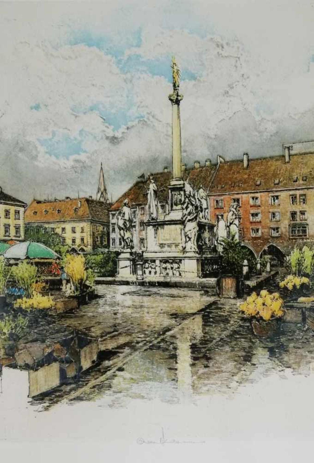 Robert Kasimir (Wien 1914-2002)Hauptplatz Wr.Neustadt, Radierung in Farbe, signiert Robert