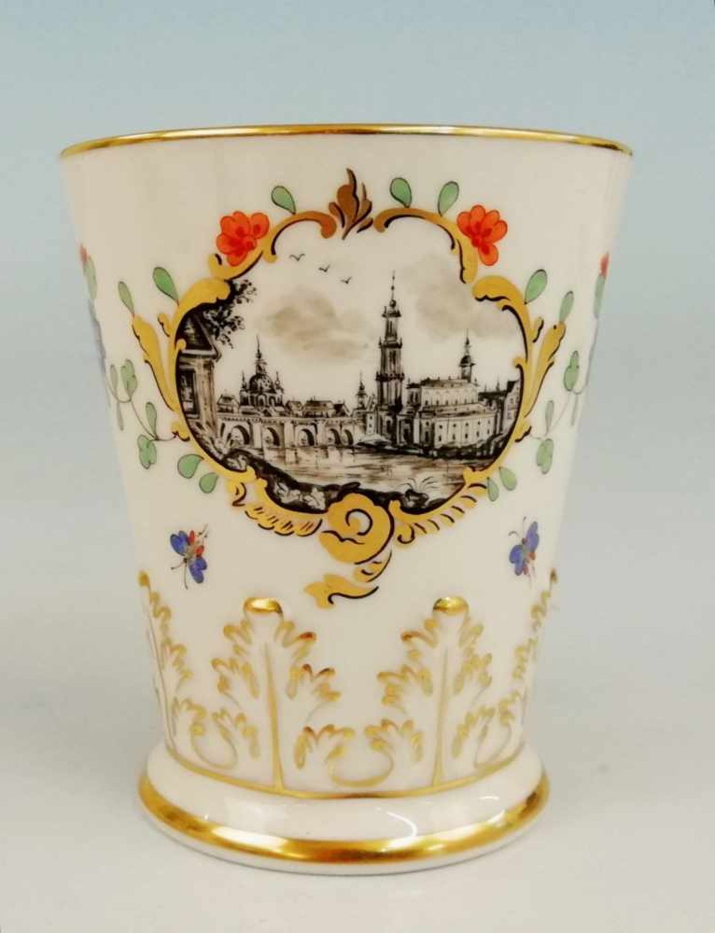 Meissen-Becher mit Albrechtsburg-Ansicht, Porzellan, Sammler Edition 1998/1999, 1.Wahl, Höhe 10