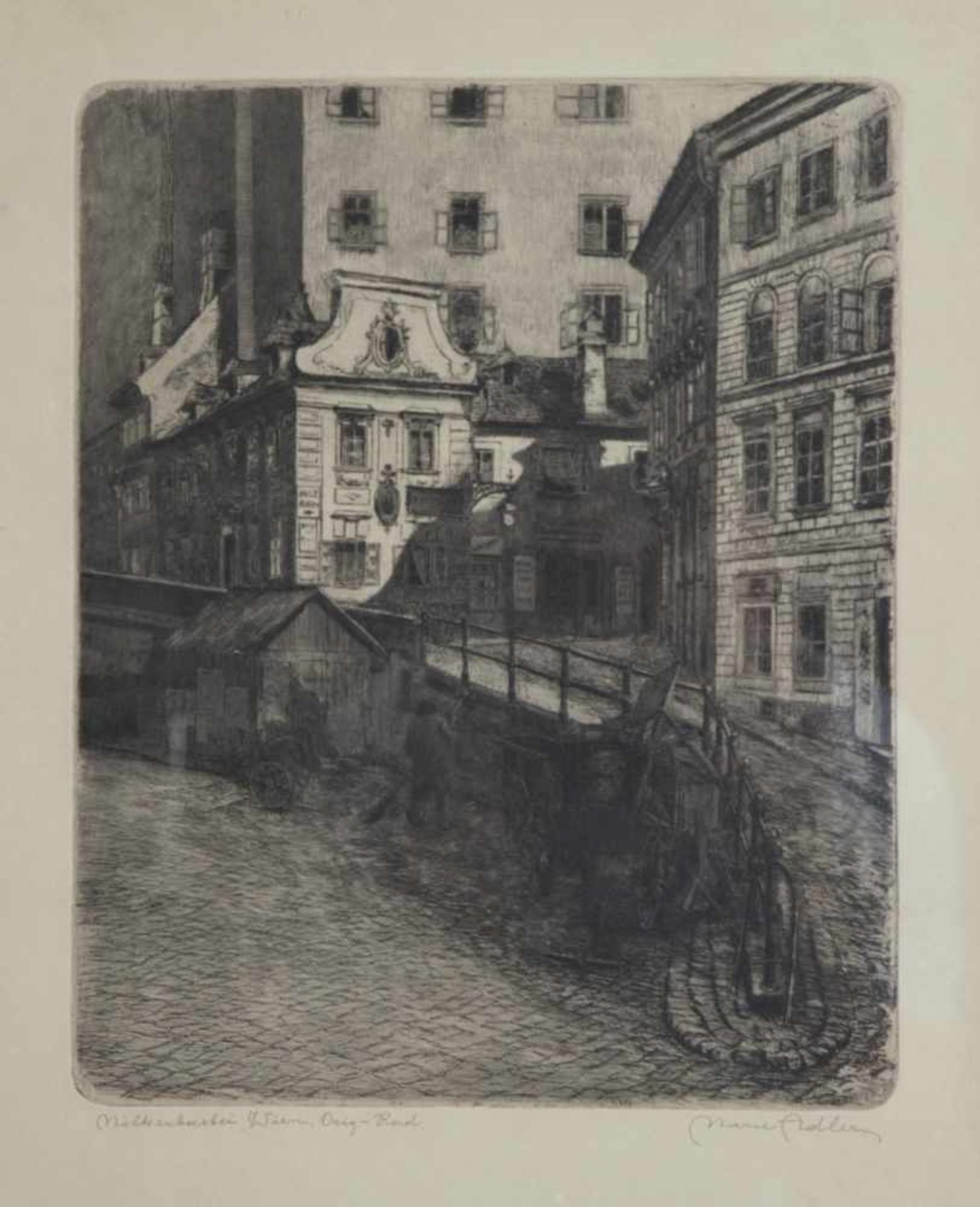 Marie Adler (1863-1947)Mölkerbastei, Wien, Radierung, signiert Marie Adler, in der Platte 29,5x23,