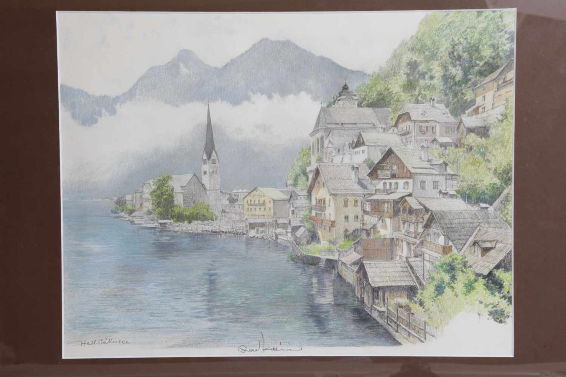 Robert Kasimir (Wien 1914-2002)Hallstättersee, Mischtechnik, Bleistift und Farbstifte auf Papier,