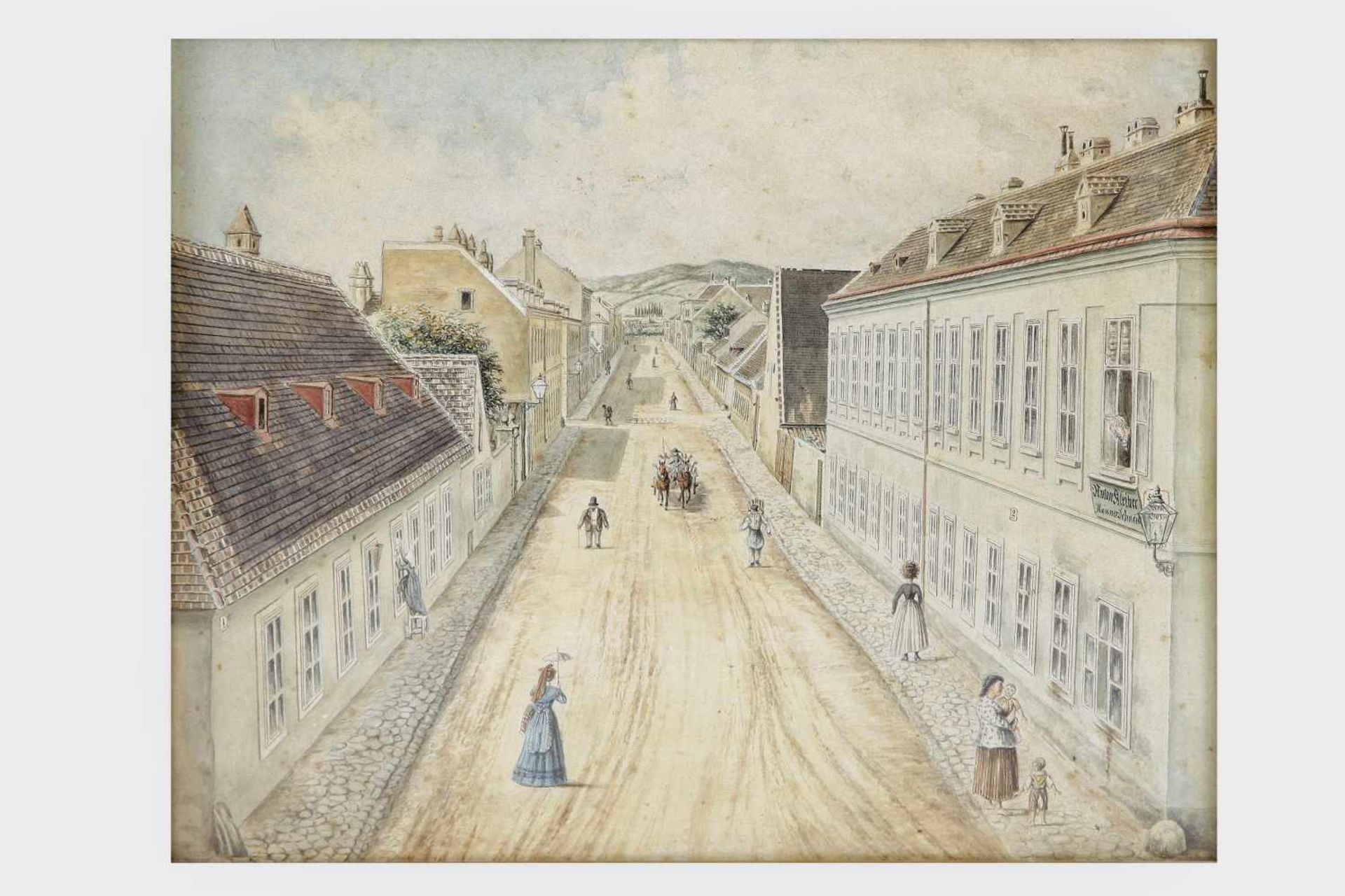 Künstler um 1870Blick in die "Sterngasse in Hernals", Aquarell auf Papier, etwas stockfleckig, 20,