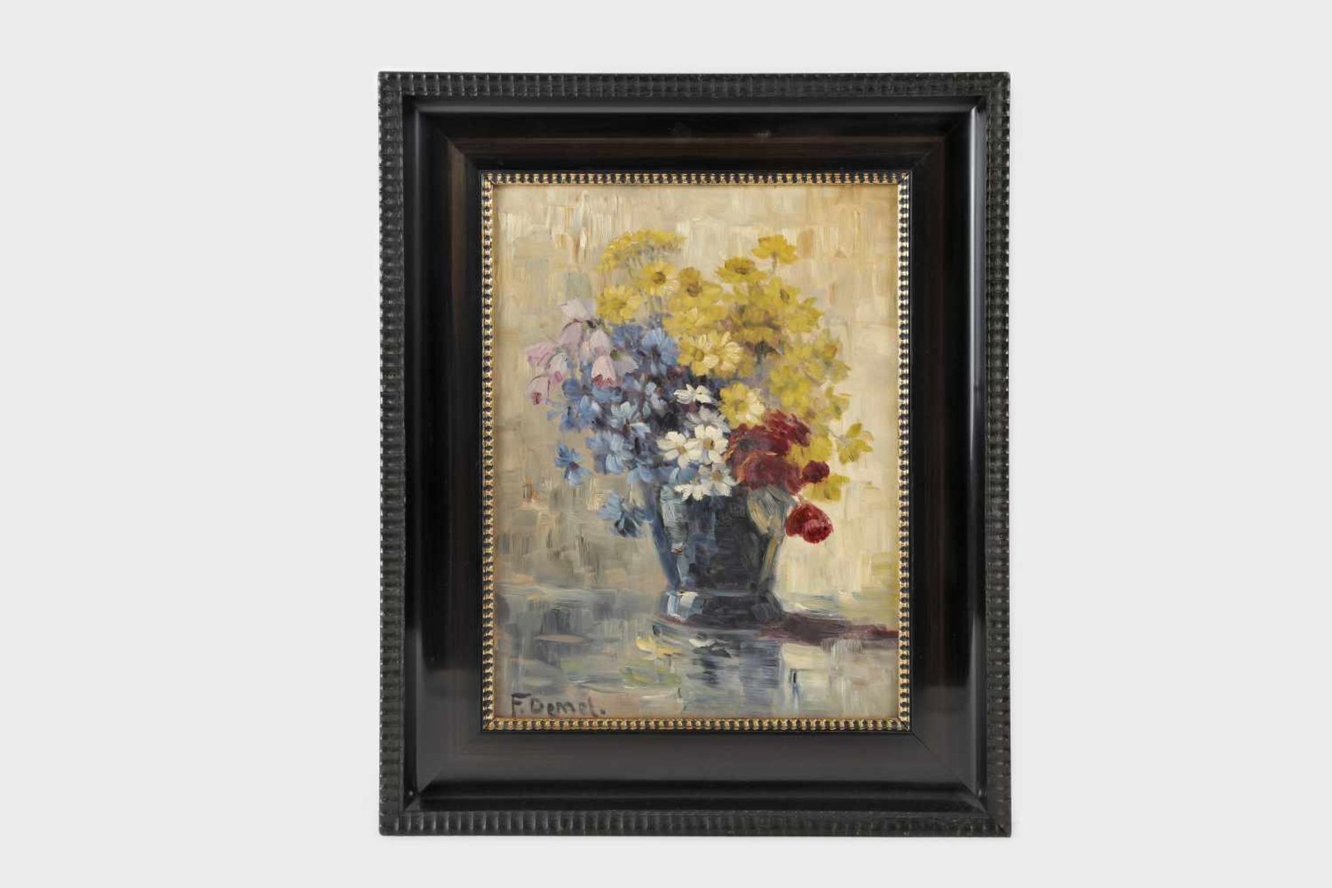 Franz Demel (Wien 1878-1947),Blumenstrauss in Vase, Öl auf Platte, 43,5X33 cm, gerahmt; - Bild 2 aus 2