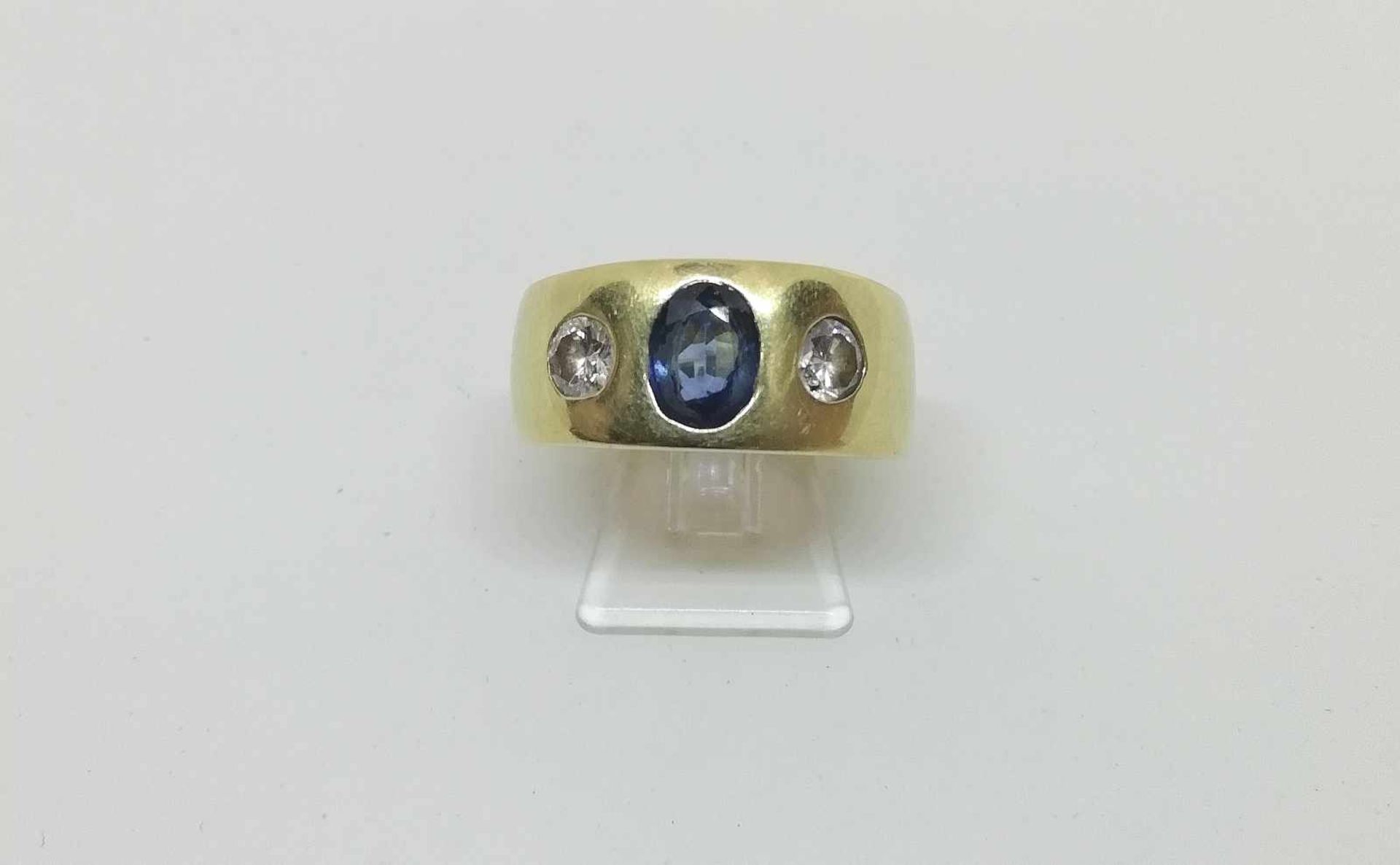 RingGold 585, Brillanten zus. ca. 0,80ct., Saphir, RW 61, 11,8g;