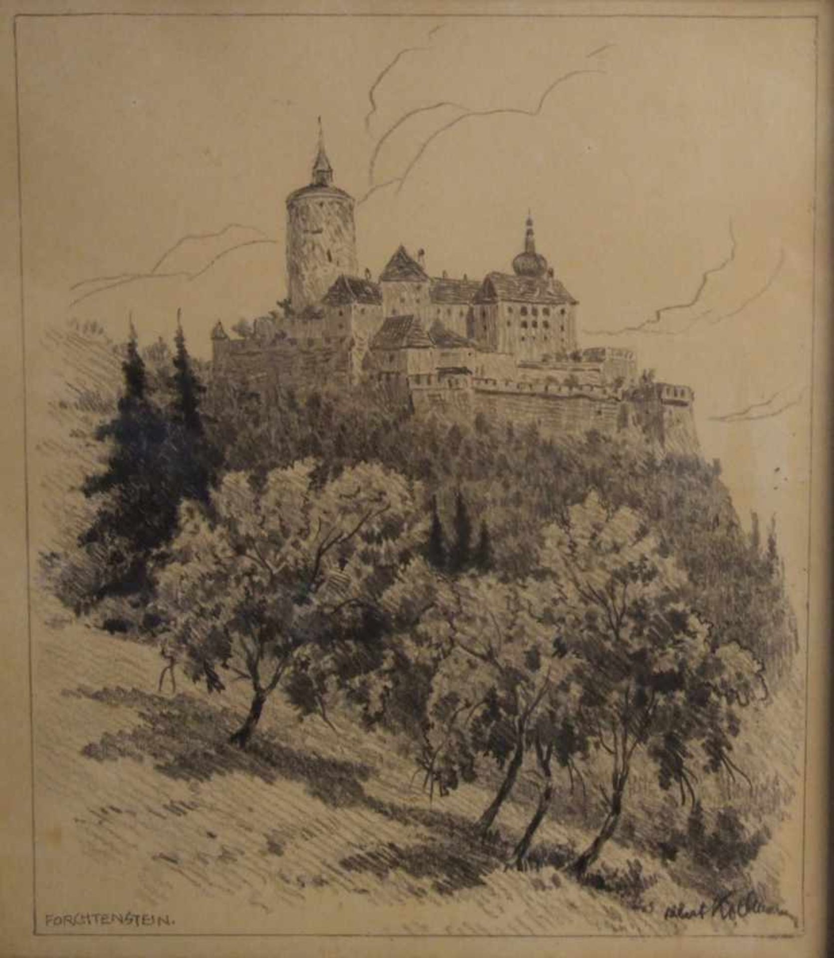 Albert Kollmann (Wien 1878-1962 Eisenstadt)Forchtenstein, Bleistiftzeichnung, 30x25,5 cm,