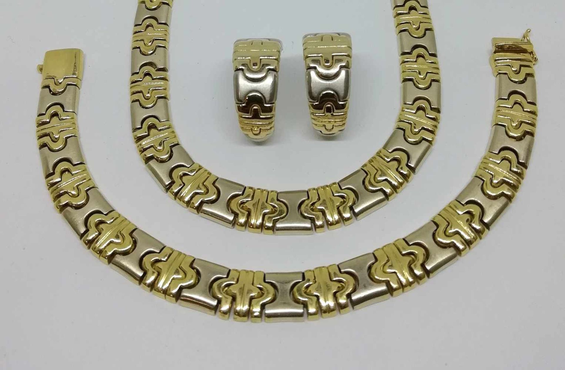 Schmuckgarnitur1 Halskette, Länge 45cm, 1 Armband, Länge 19cm, Sicherheitsverschluß, Gold 750,