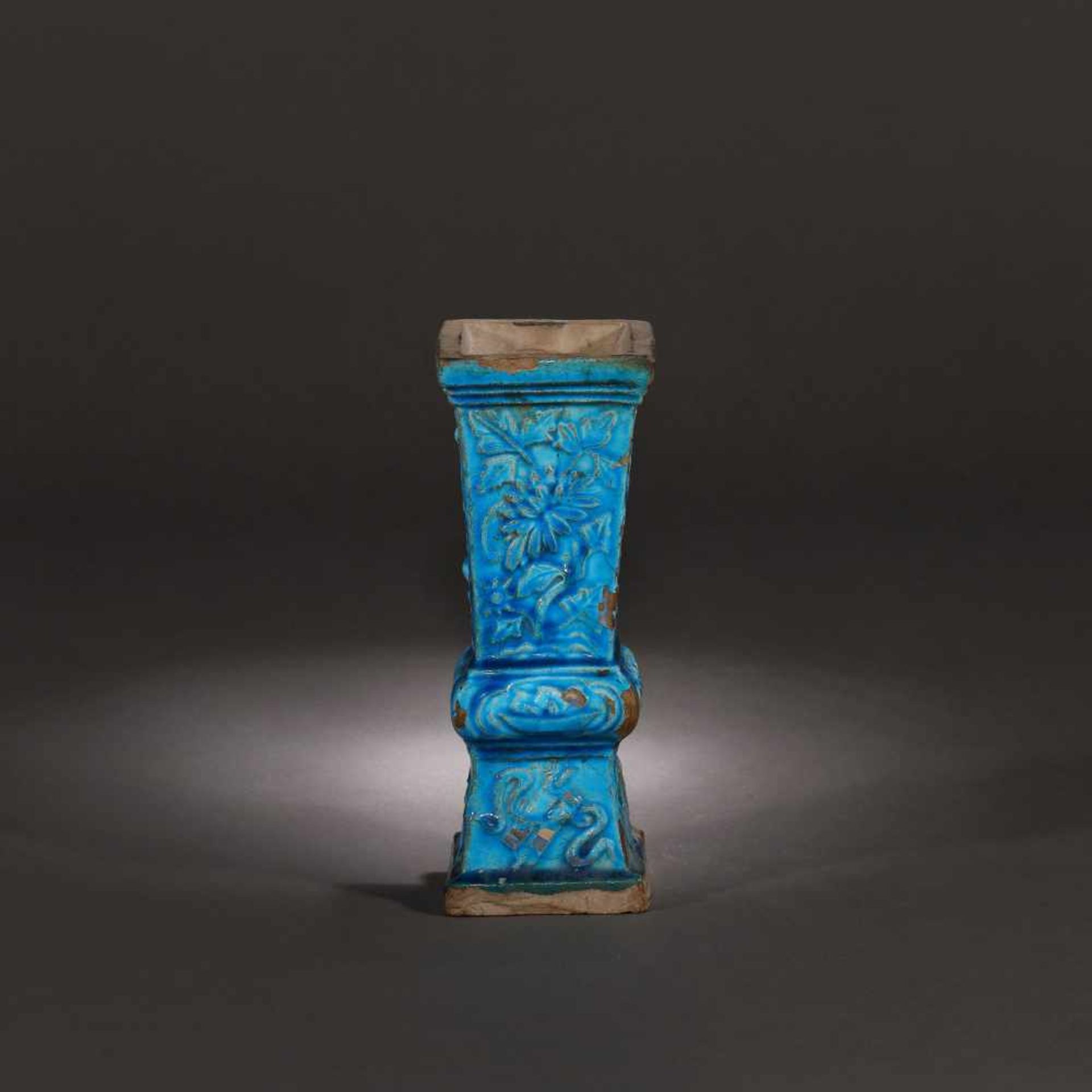 Two Fahua ceramic vessels, turquoise glaze, decorated with floral motifs, the Ming Dynasty Era, - Bild 5 aus 7