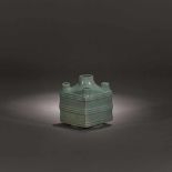 Interesting Ru cubic vessel made from Longquan glazed celadon porcelain, the Yuan Dynasty Era,