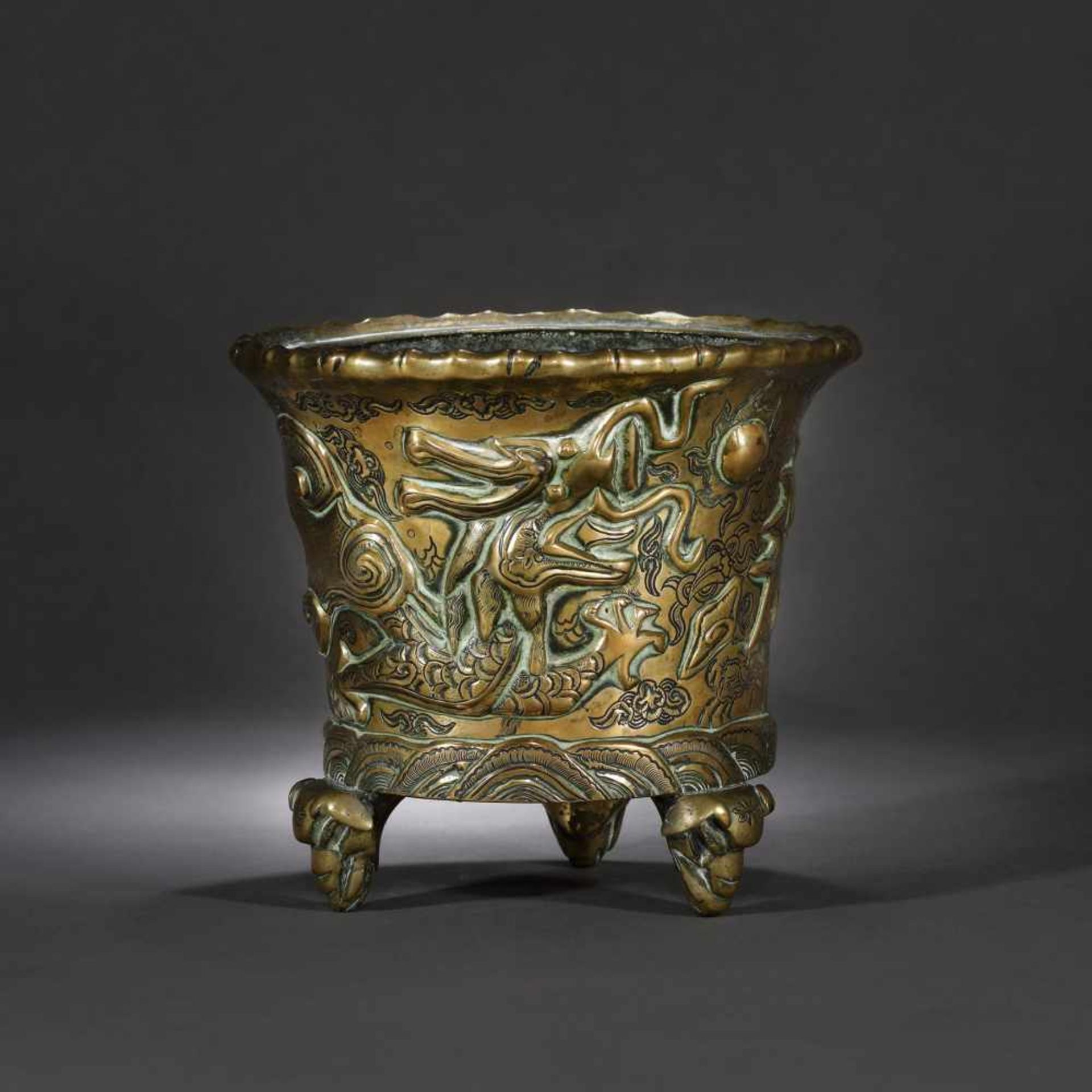 Bronze doré vessel with an imperial five-clawed dragon, the Qing Dynasty Period, China, the 18th