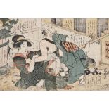 Shunga woodblock depicting a couple in an erotic embrace, ca 1800Shunga woodblock depicting a couple