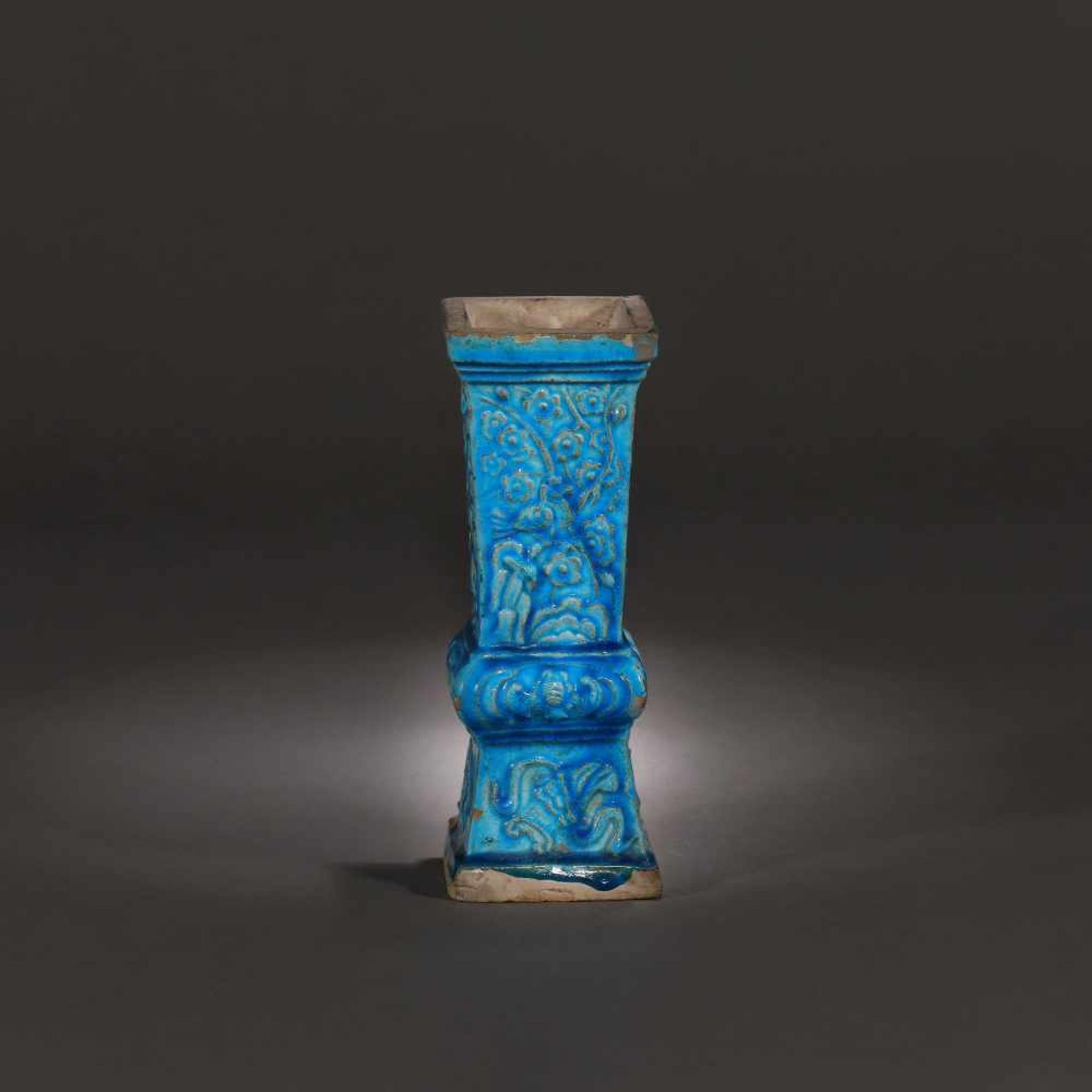 Two Fahua ceramic vessels, turquoise glaze, decorated with floral motifs, the Ming Dynasty Era, - Bild 4 aus 7