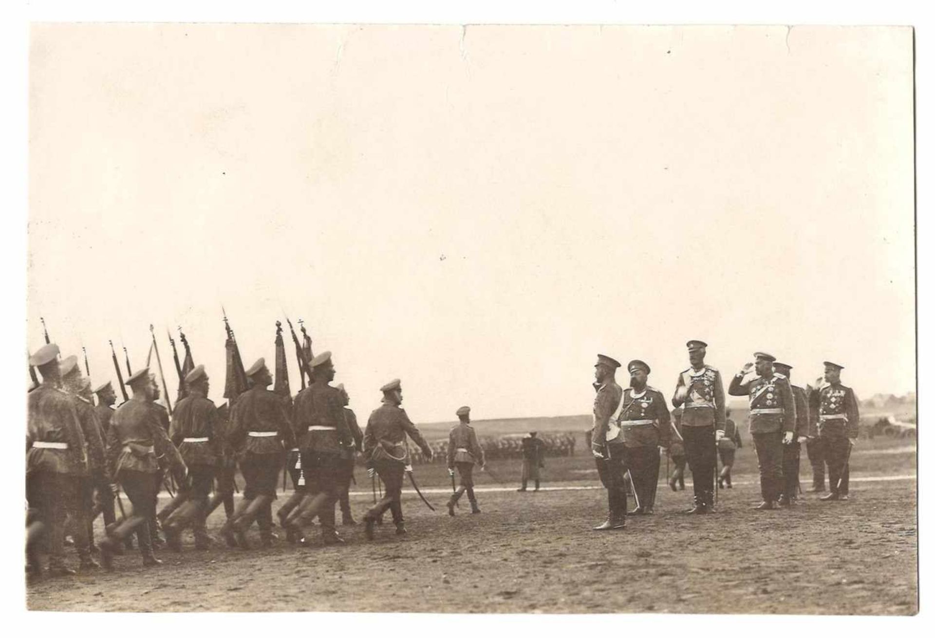 Karl Bulla. Nikolai II and the Grand Duke Nikolai Nikolayevich (Junior) at the review of infantry