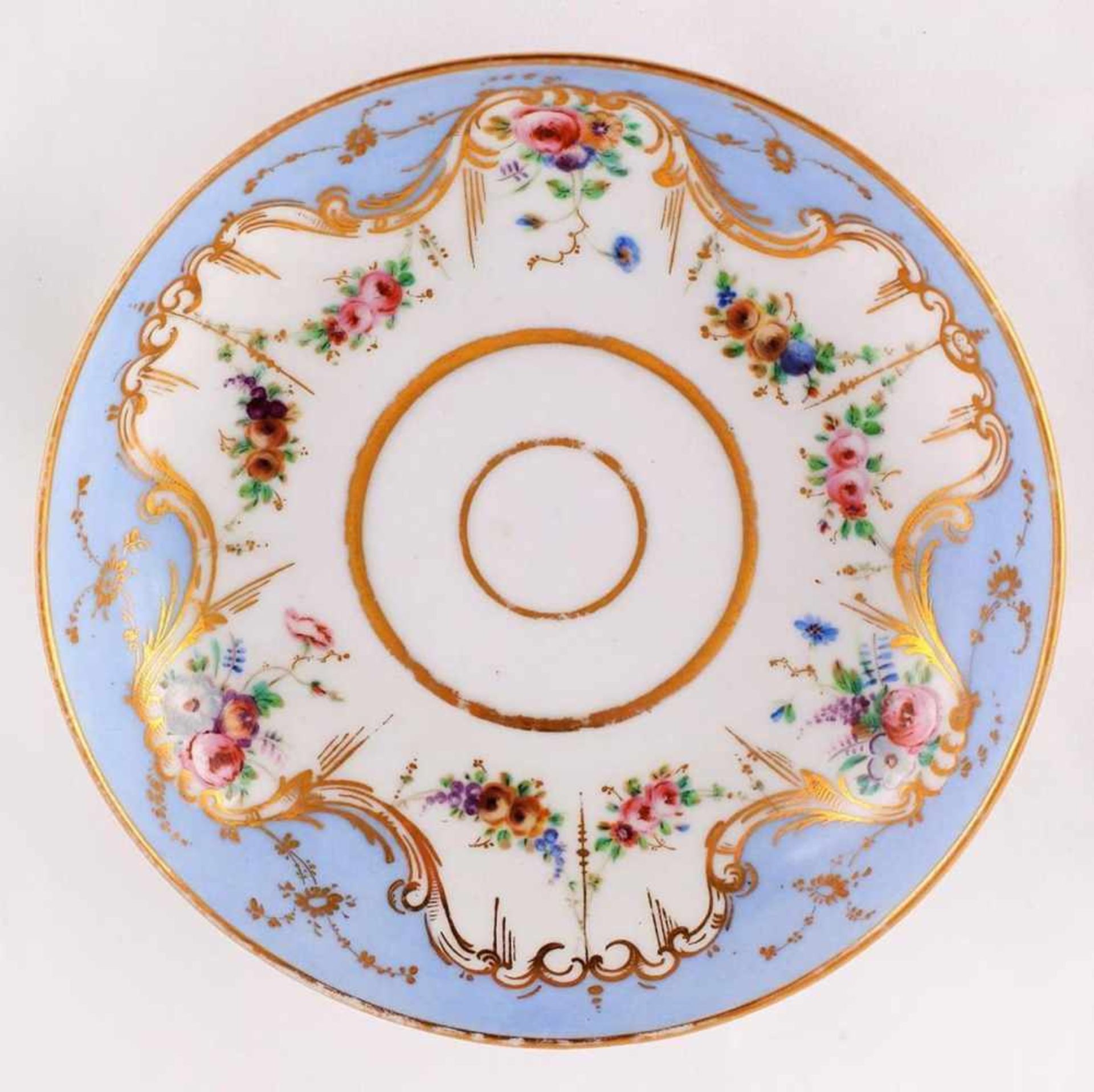 A teacup and a saucer with floral motifs. Porcelain Factory of the Kornilov Brothers. Saint - Image 10 of 11
