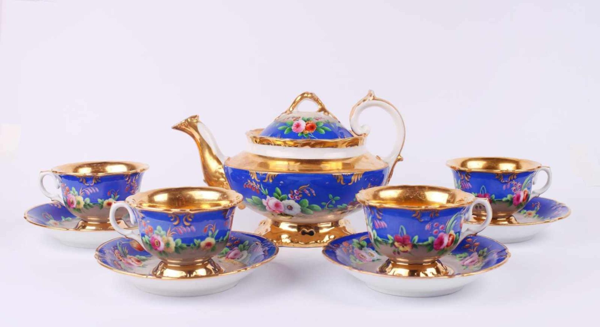 Tea set. 16 pieces: six tea cup and saucer sets, one teapot, one sugar bowl, one milk jug, one dish. - Image 15 of 27