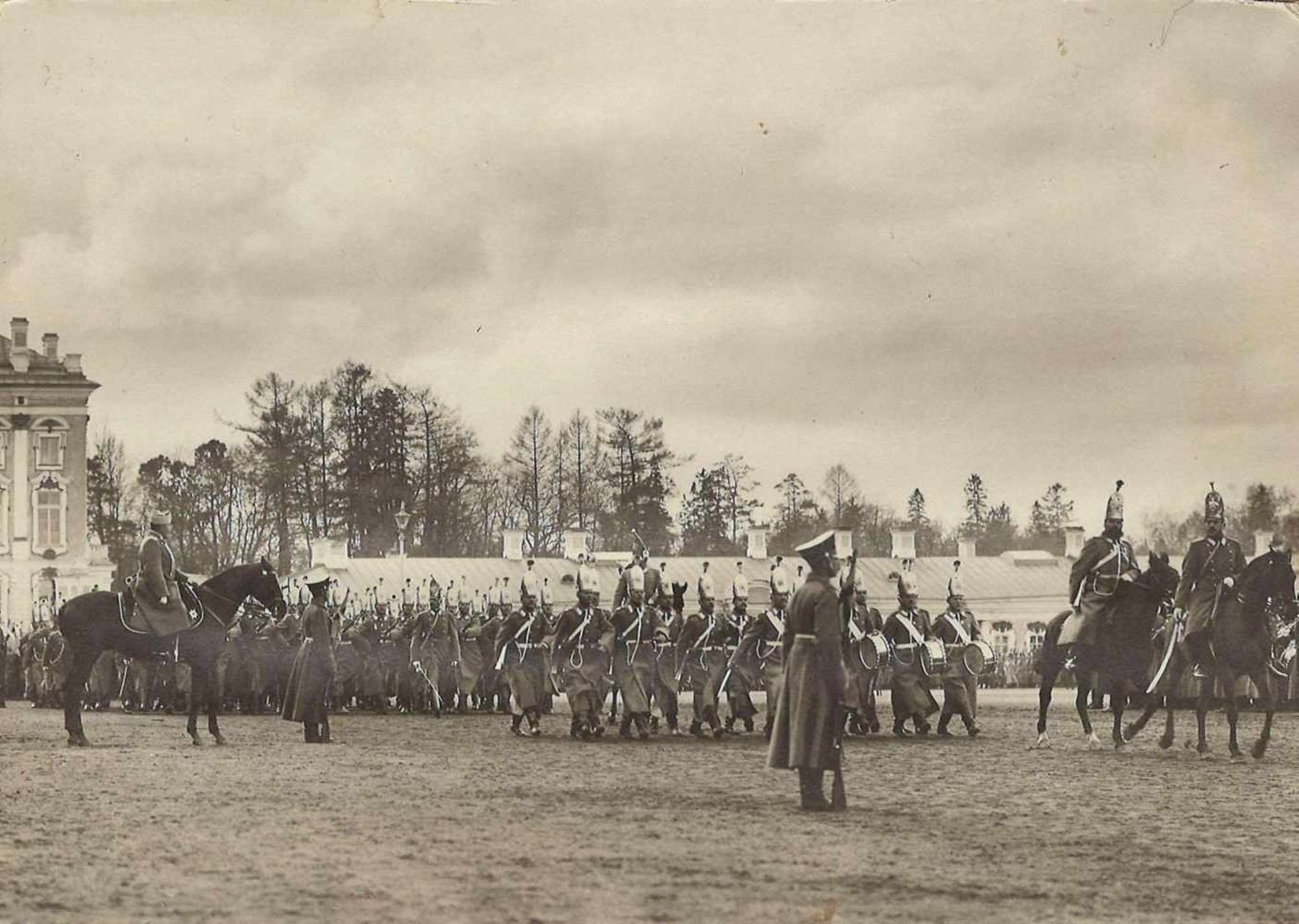 Life Guards. Pavlovsky Regiment ceremonially marching during the parade. Photograph.Gelatin Silver