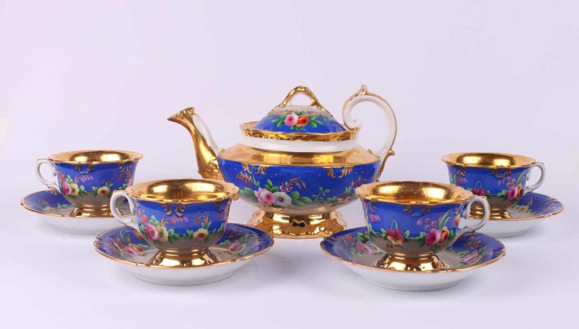 Tea set. 16 pieces: six tea cup and saucer sets, one teapot, one sugar bowl, one milk jug, one dish. - Image 7 of 27