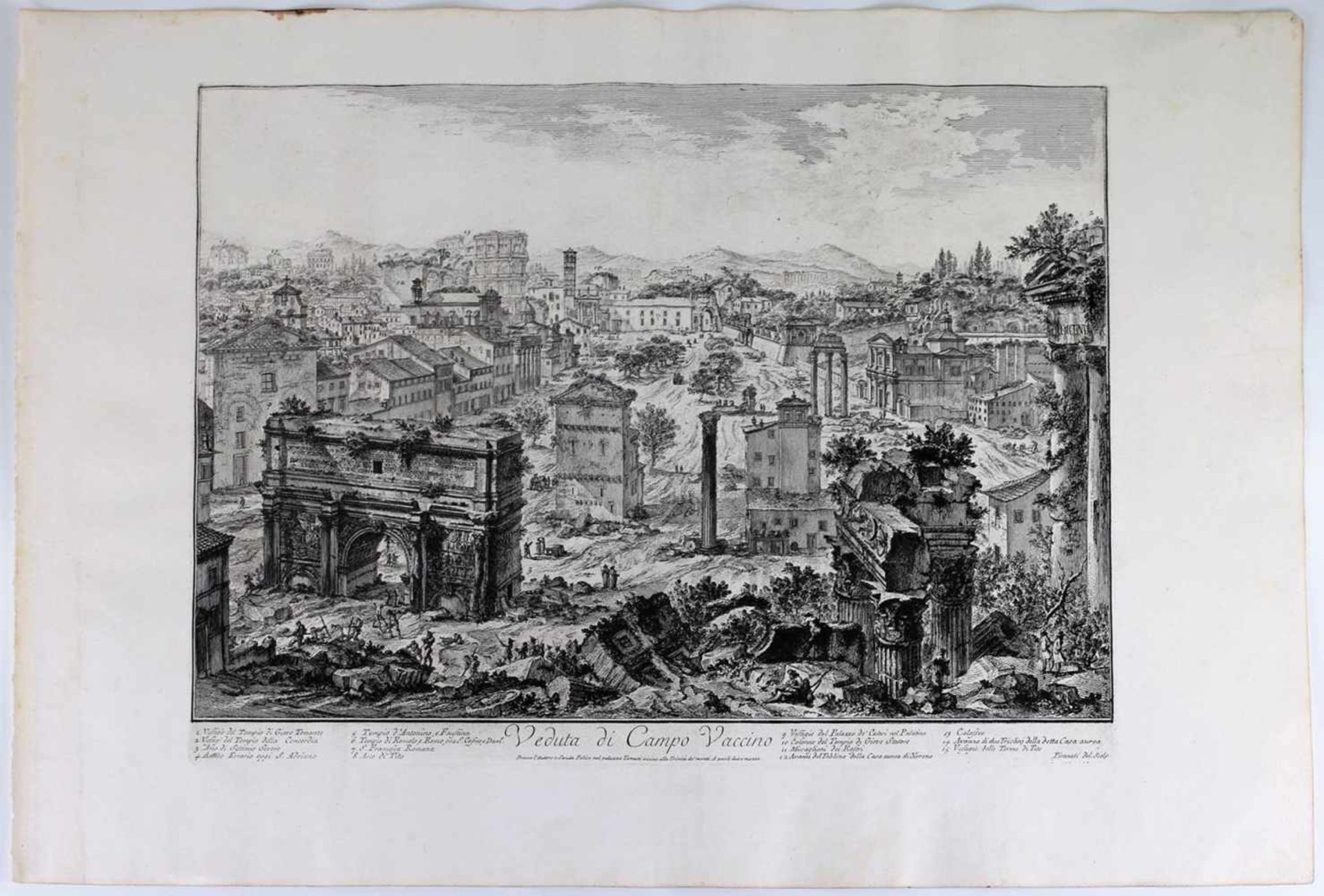 Piranesi, G.B. Veduta di Campo Vaccino, Roma. Mid XVIII century. Engraving on copper, Laid
