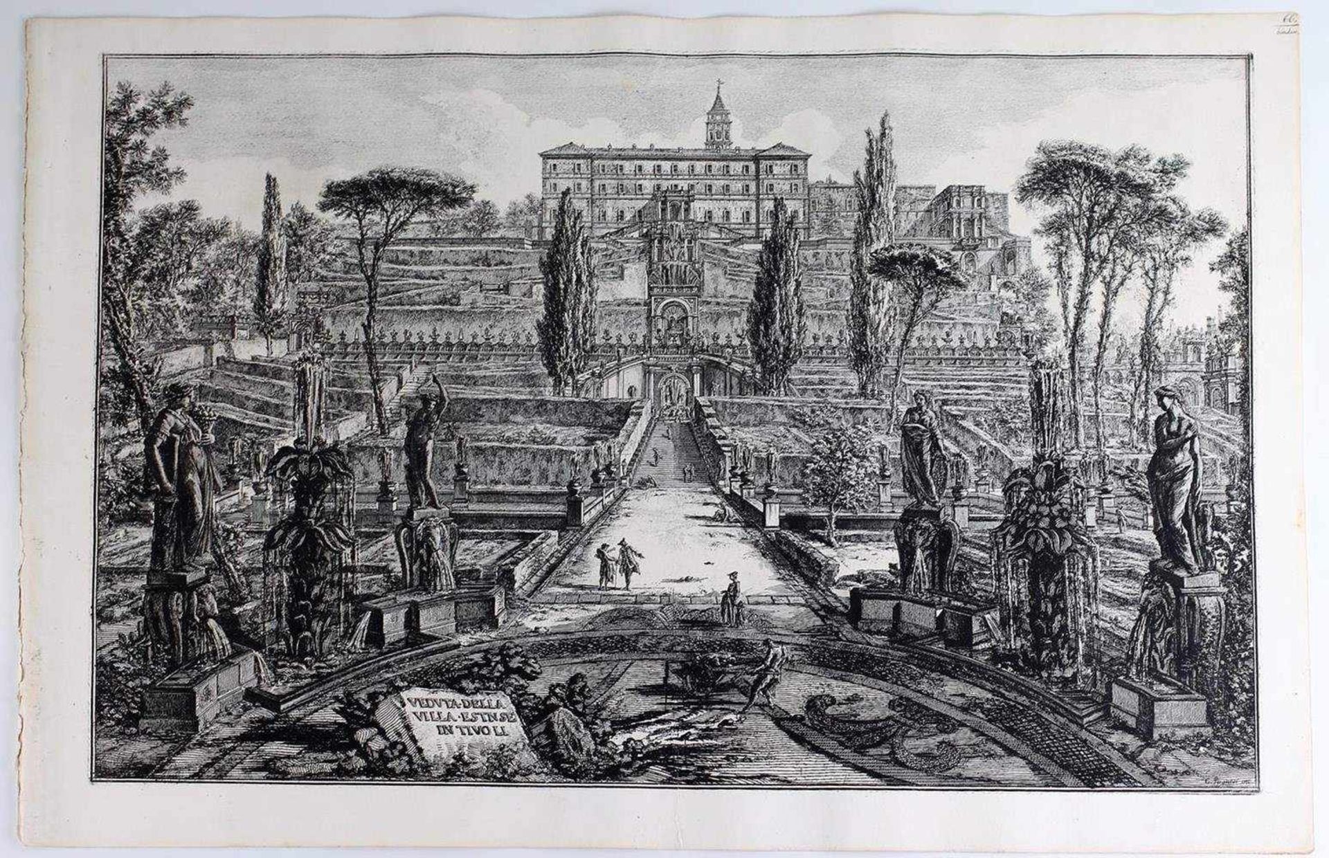 Piranesi, G.B. Veduta della villa estnse in tivoli, Roma. Mid XVIII century. Engraving on copper,