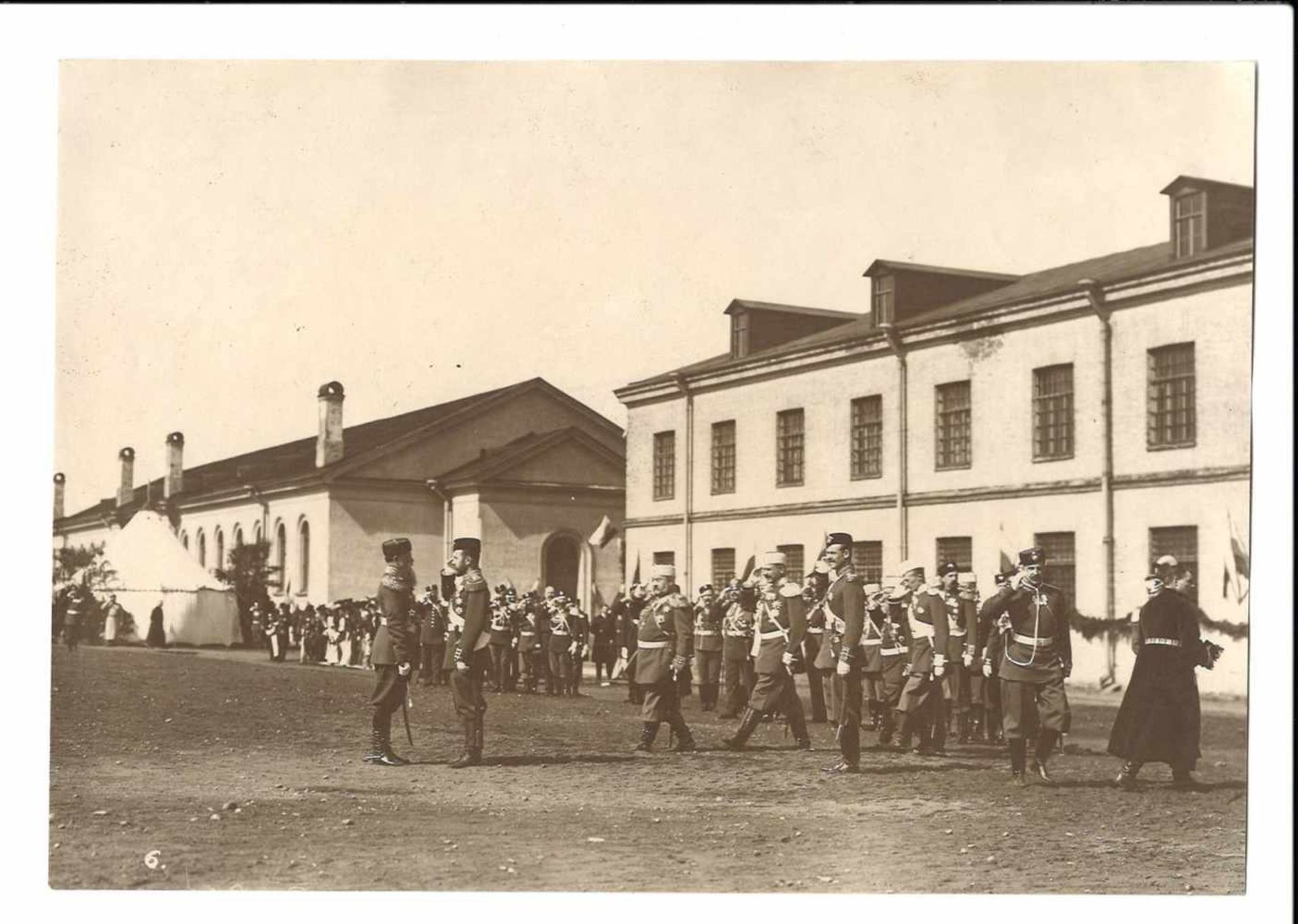 Karl Bulla. Nicholas II takes the salute. Minister of War V.V. Sakharov and Grand Duke Mikhail