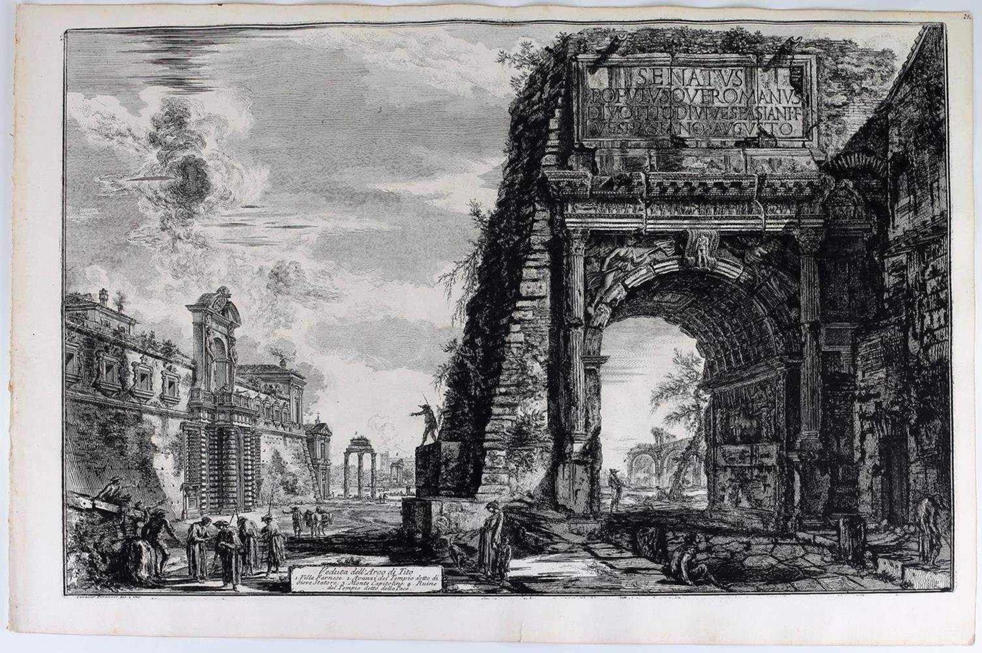 Piranesi, G.B. Veduta del Arco di Tito, Roma. Mid XVIII century. Engraving on copper, Laid