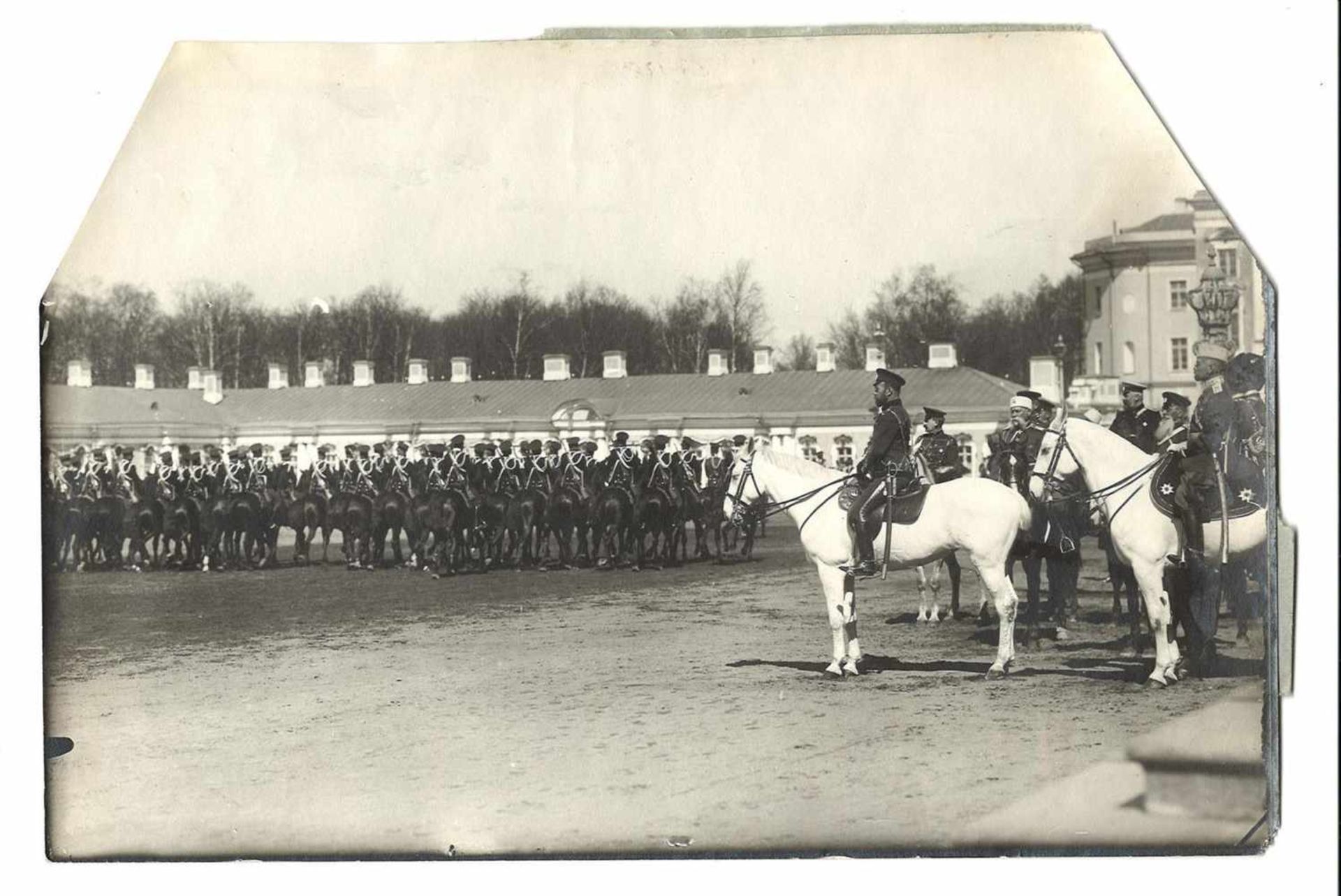 Karl Bulla. Nicholas II and others at the dragoon regiments review. 1910. Photograph. 16x23 cm.