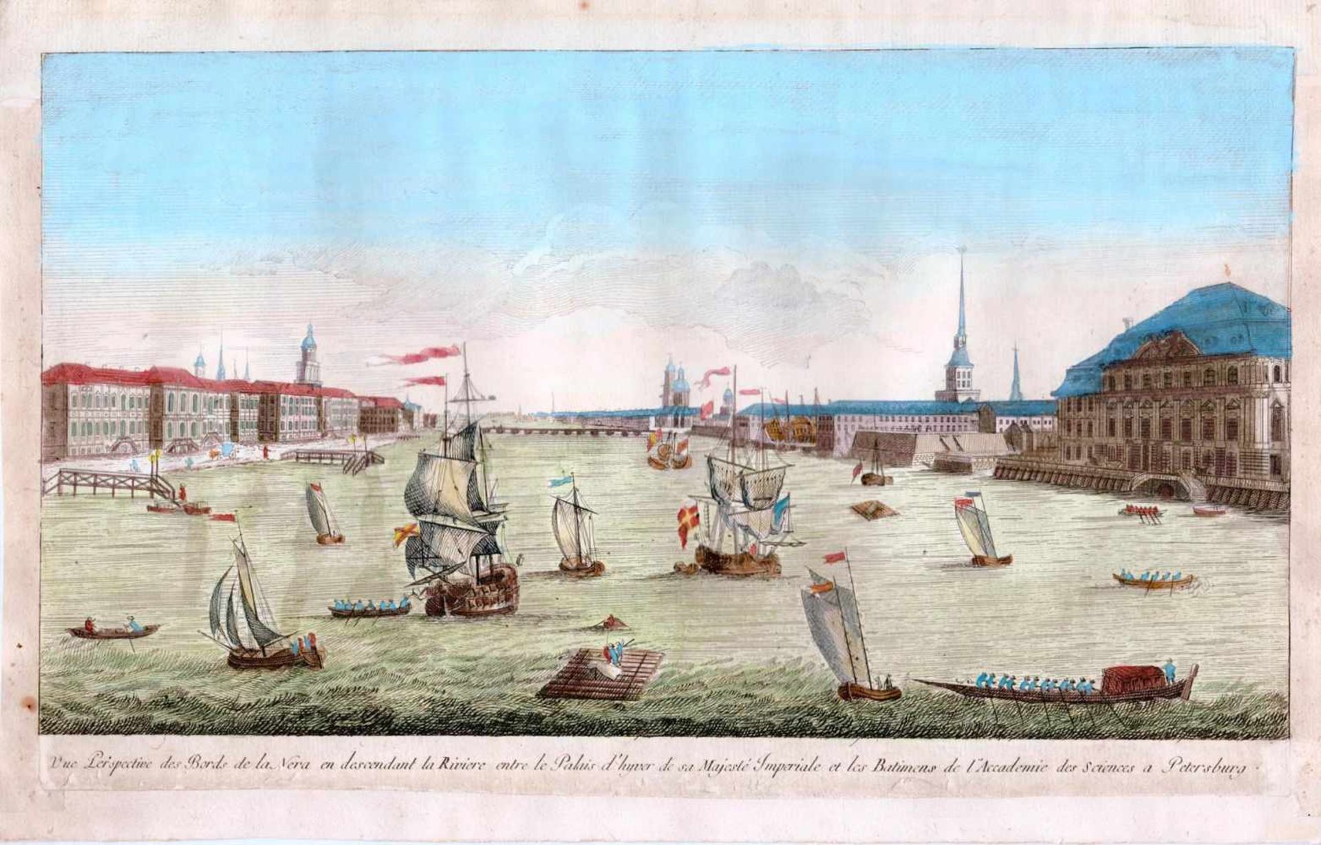 Panorama of St. Petersburg from the Neva river. The second half of the XVIII century. Engraving (