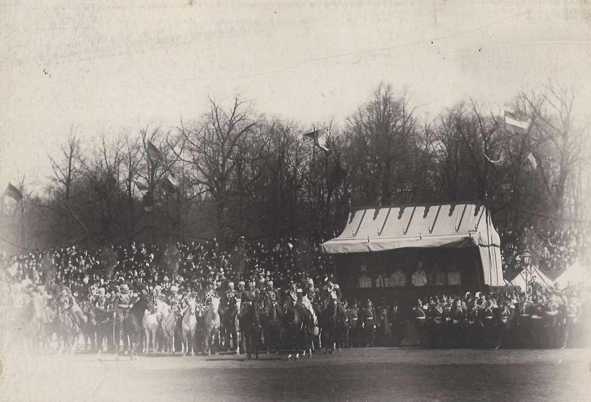 Russian Imperial army. Emperor Nicholas II with his retinue at the parade on the Field of Mars.