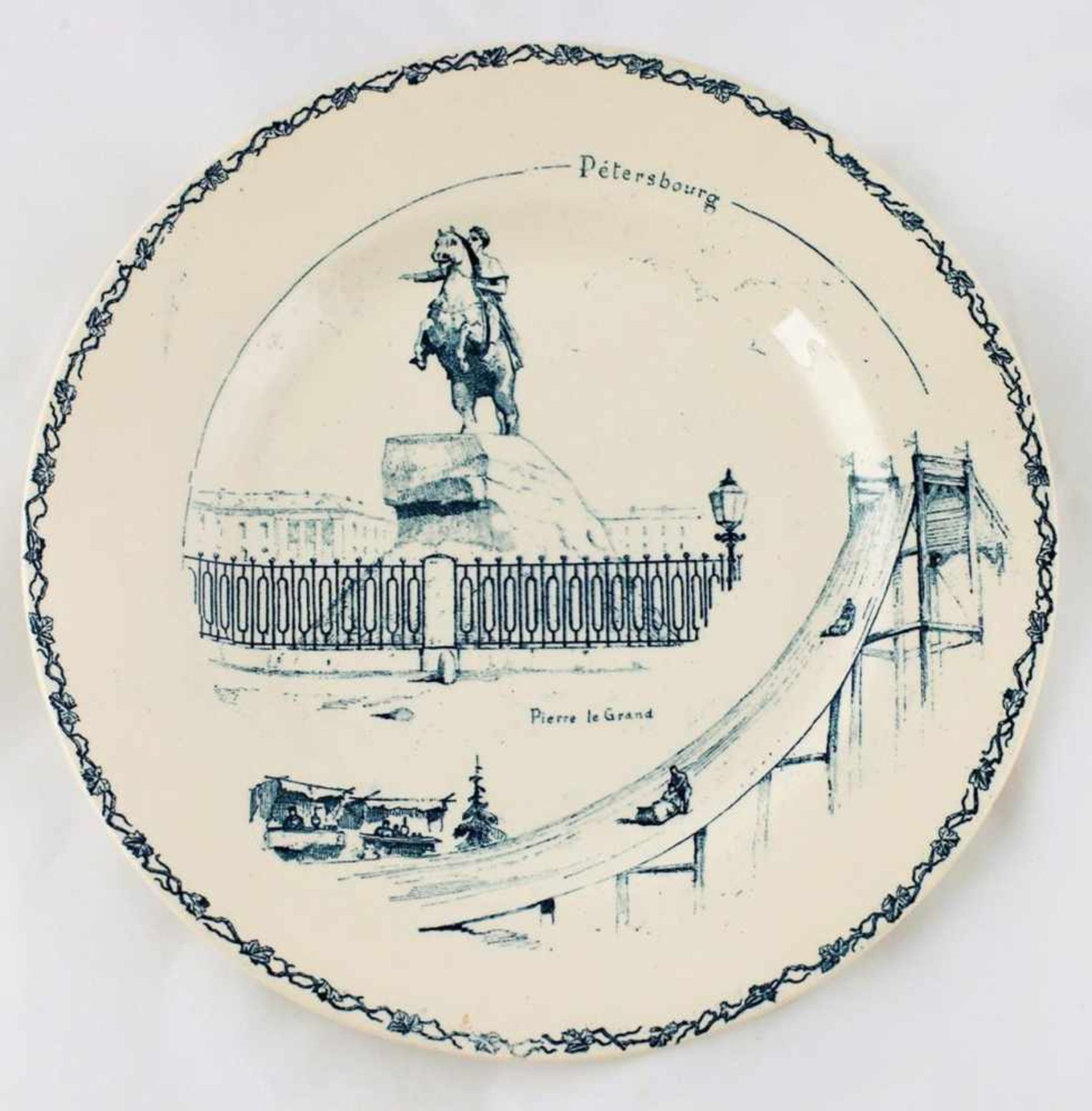 Decorative plate with a view of St. Petersburg and the Bronze Horseman statue. [France]. [Early