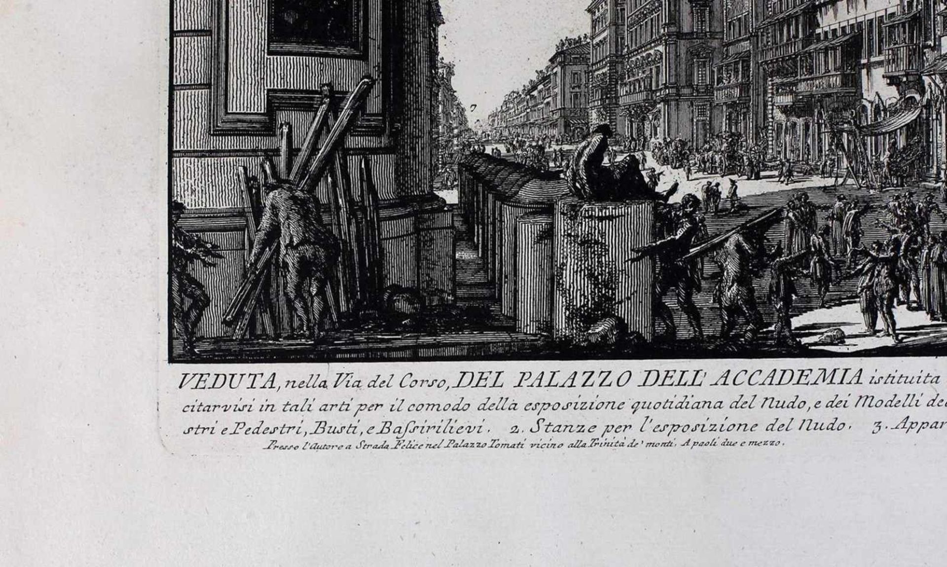 Piranesi, G.B. Veduta del Palazzo Deli Academia, Roma. Mid XVIII century. Engraving on copper, - Image 2 of 3