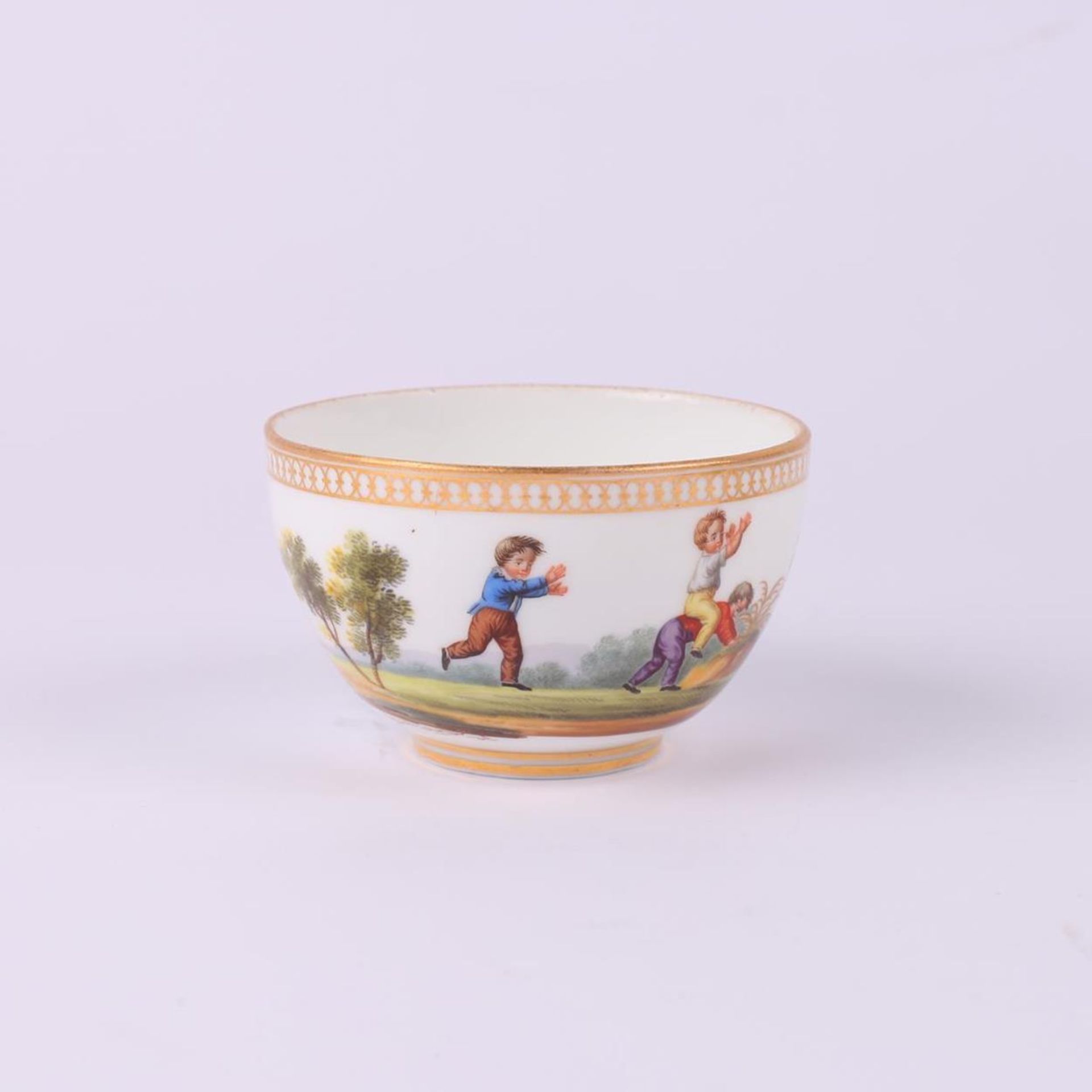 Two tea cup and saucer sets "A child's play". Popov. Moscow. 1850s. Porcelain, gilding, painting. - Bild 2 aus 8
