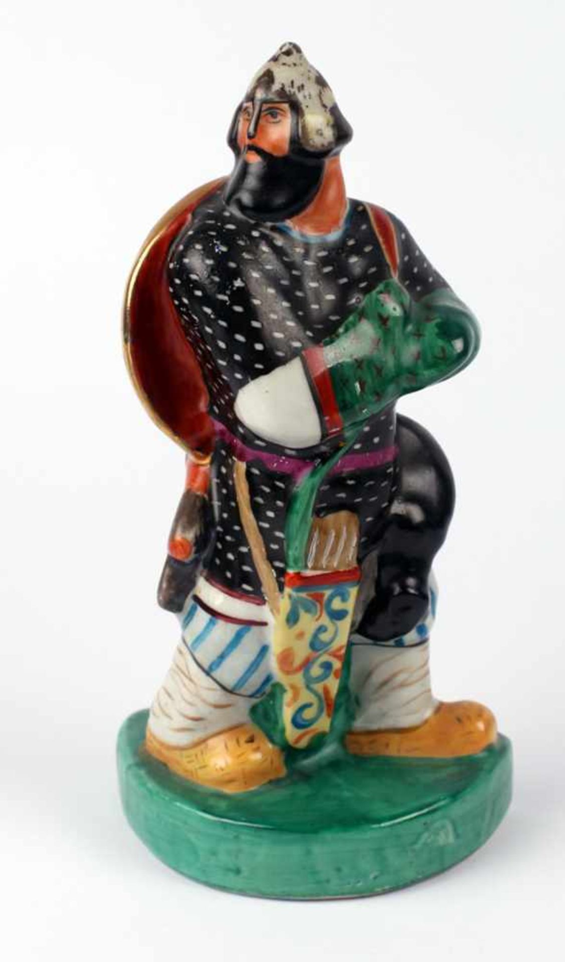 Lange B.N. Bookend «Bogatyr». [1920s].Russia, Gzhel. Porcelain, polychrome painting, gilding. Height