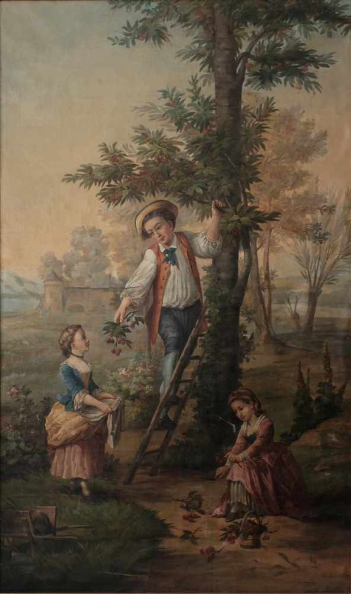 Unknown artist. Cherry harvest. [XIX century]. Oil on canvas. 137x224 cm.Framed.- - -15.00 % buyer's