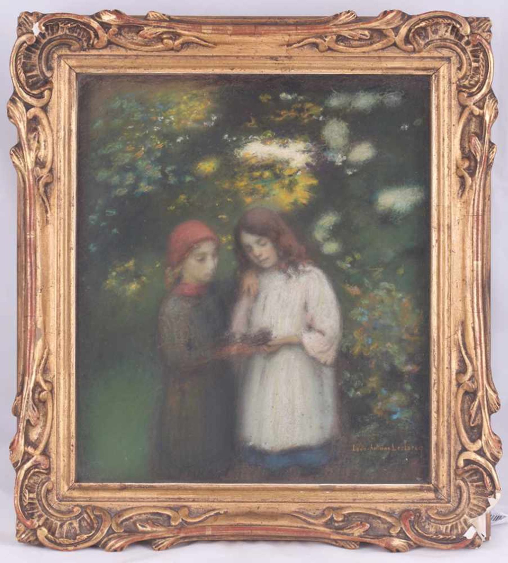 Leclercq, Louis Antoine. Two children in the garden. Pastel. [Late of the XIX - beginning oh the - Bild 2 aus 3