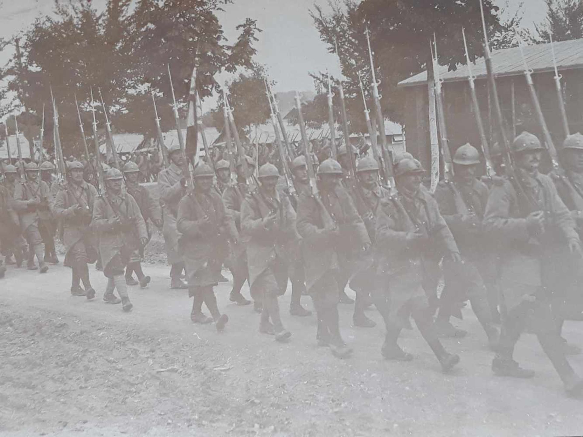 Russian Expeditionary Force in France. In formation. Photograph. 1917. 16x7,5 cm.Gelatin Silver