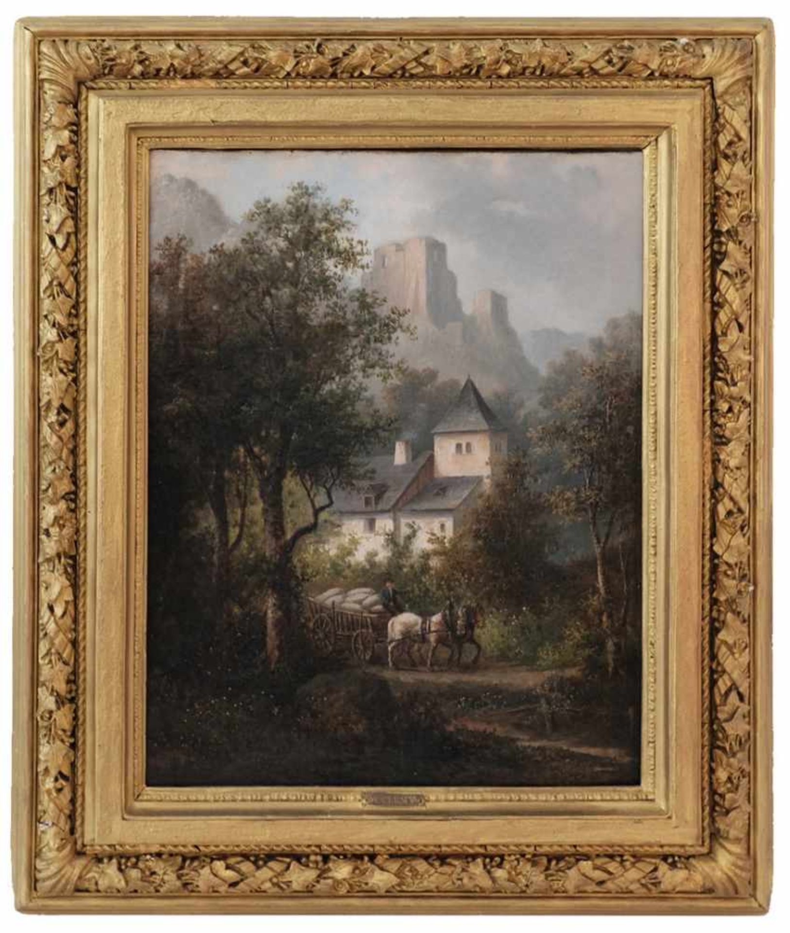 Clemy, W. Horse wagon. [XIX century]. Oil on canvas. 52,5x42,5 cm.Framed.- - -15.00 % buyer's - Bild 2 aus 2