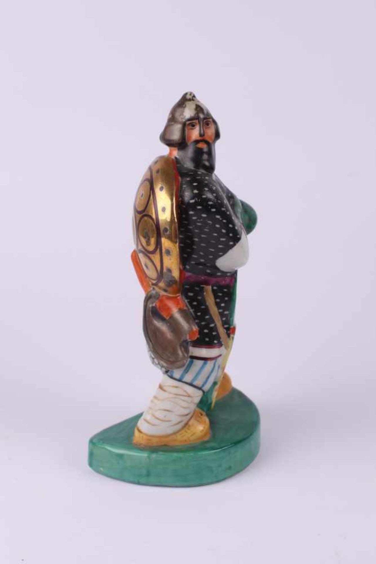 Lange B.N. Bookend «Bogatyr». [1920s].Russia, Gzhel. Porcelain, polychrome painting, gilding. Height - Bild 3 aus 3