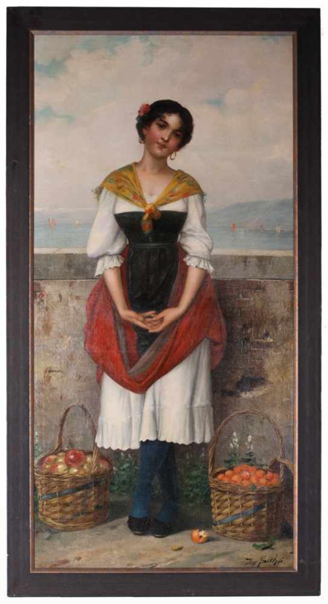 Suss, Josef. Italian fruit seller. [Late of the XIX - beginning oh the XX century]. Oil on canvas. - Bild 2 aus 3