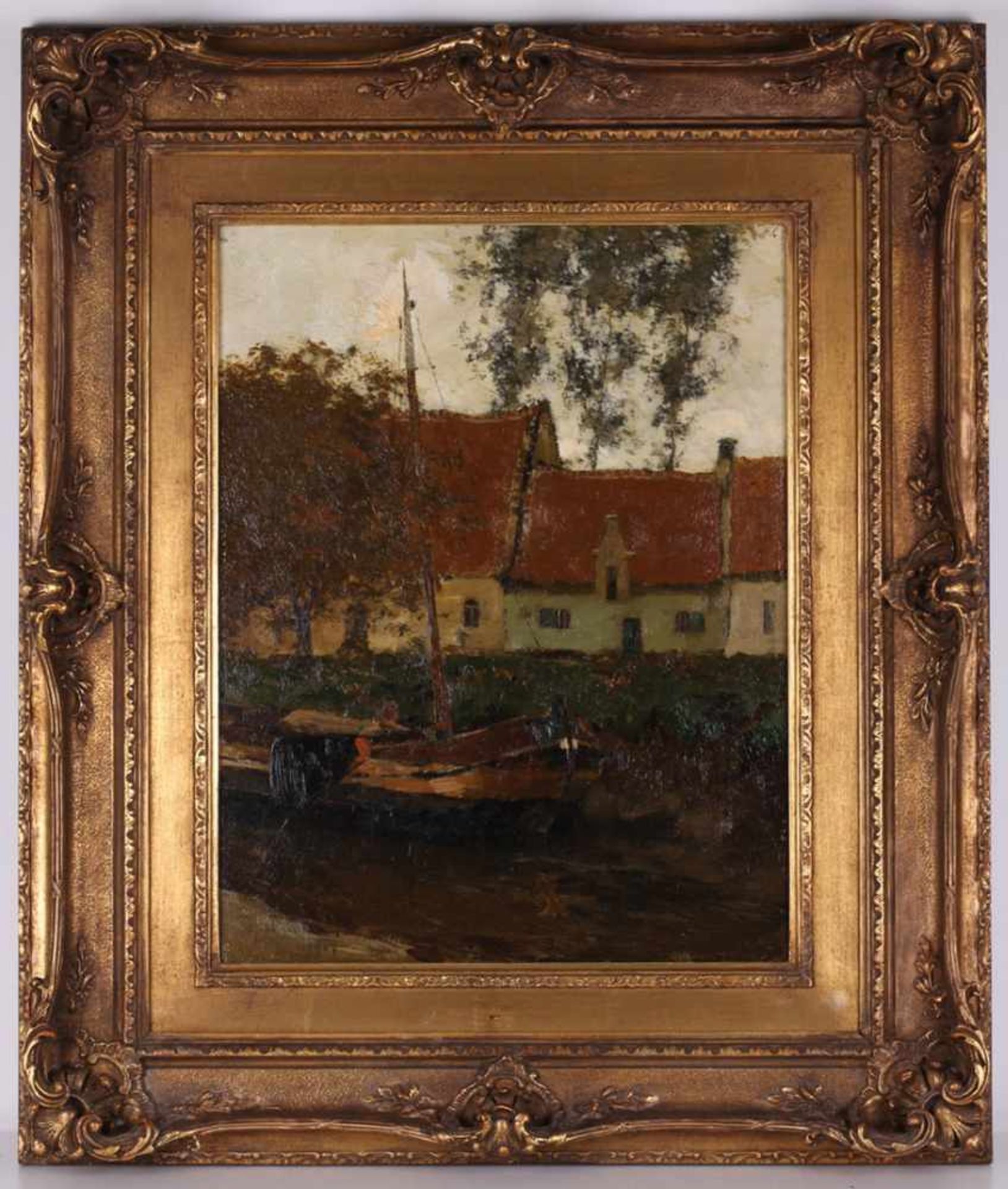 Apol, Armand. Houses with a boat. 1907. Oil on canvas. 54x44 cm.Signed and framed.- - -15.00 % - Bild 2 aus 3