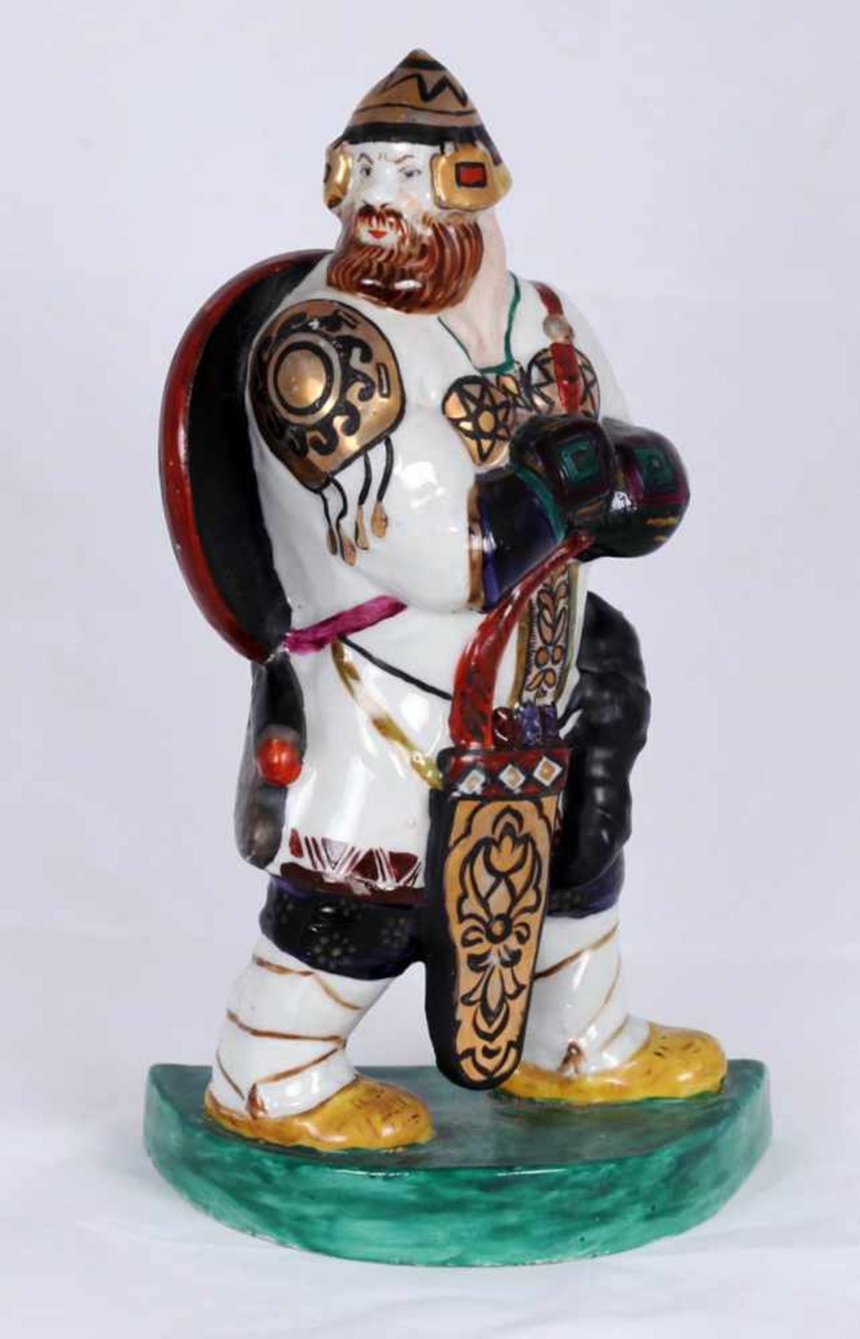 Lange B.N. Bookend «Bogatyr». [1920s].Russia, Gzhel. Porcelain, polychrome painting, gilding. Height