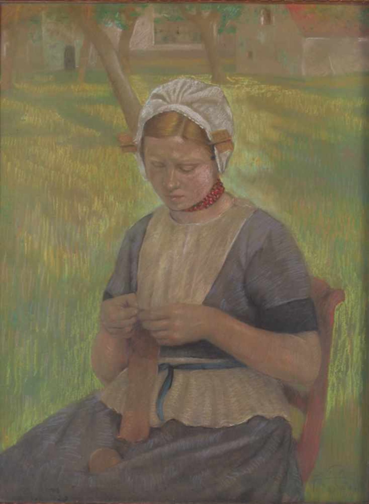 Van de Fackere, Jef. Knitter. 1915. Pastel on board. 77х60 cm.Signed and framed.- - -15.00 % buyer's