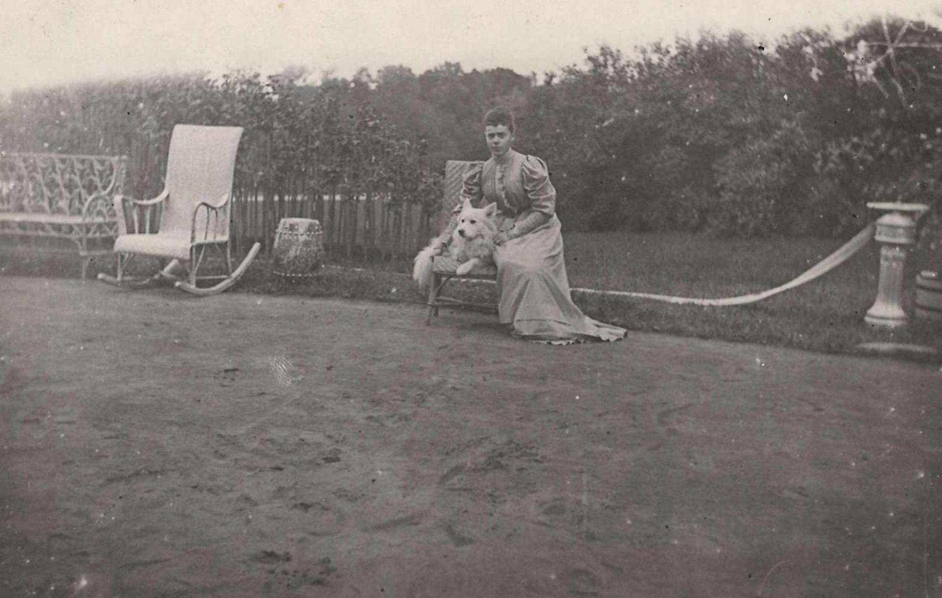Russian Imperial Romanov family. Grand Duchess Xenia Alexandrovna in the park. 1900s. Photograph.