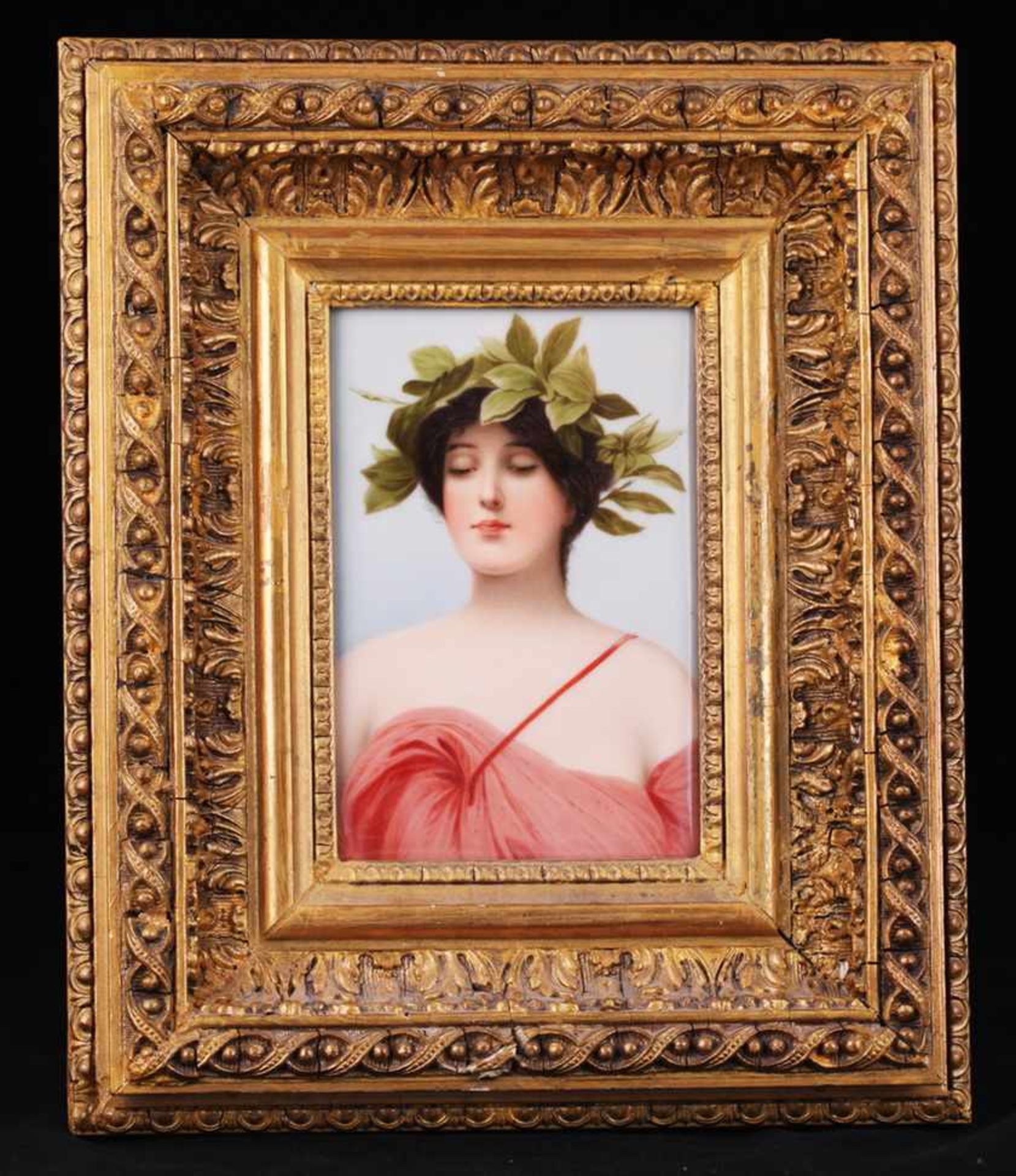 Framed.Miniature Daphne. [XIX century]. Painting on porcelain. 15x10 cm.Framed.- - -15.00 % buyer'